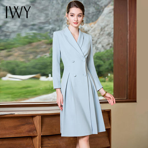 IWY/时尚高端蓝色职业西装连衣裙女修身长袖美容师工作服白领气质Q1033 商品图0