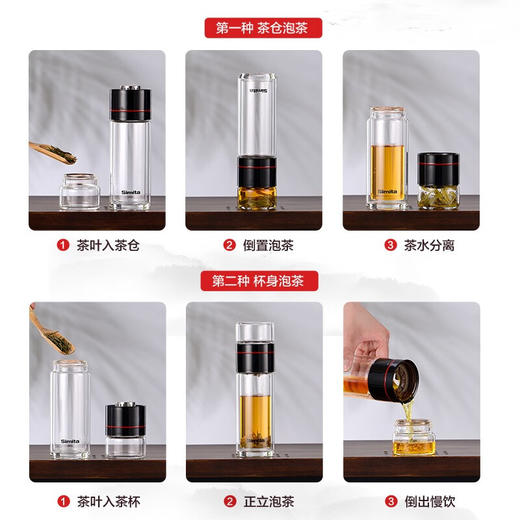 施密特（simita）双层玻璃杯茶水分离水杯独立茶仓泡茶杯男女士喝茶杯子便捷茶杯 MCJ1001-027A 商品图6