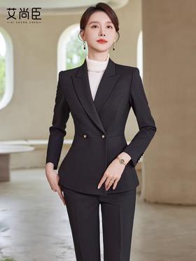 黑色西装套装女秋冬2023新款高级感气质珠宝店银行销售正装工作服