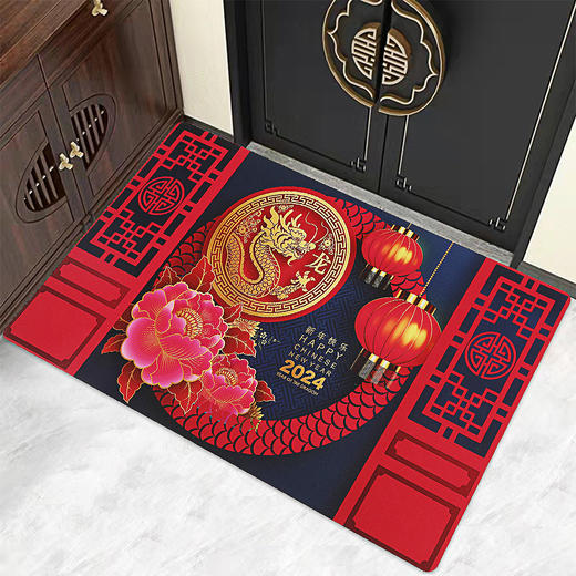 【红色喜庆硅藻泥地垫】入户水晶绒门垫 浴室吸水防滑地毯 商品图3