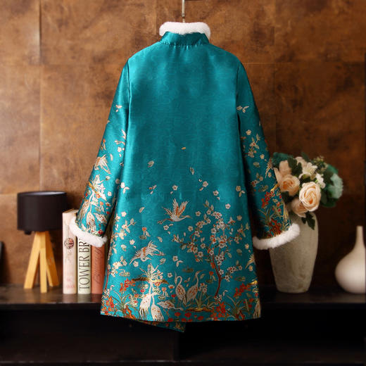 秋冬新中式，加厚中长款旗袍版外套复古提花兔毛立领保暖羽绒服ZSM-231203 商品图1