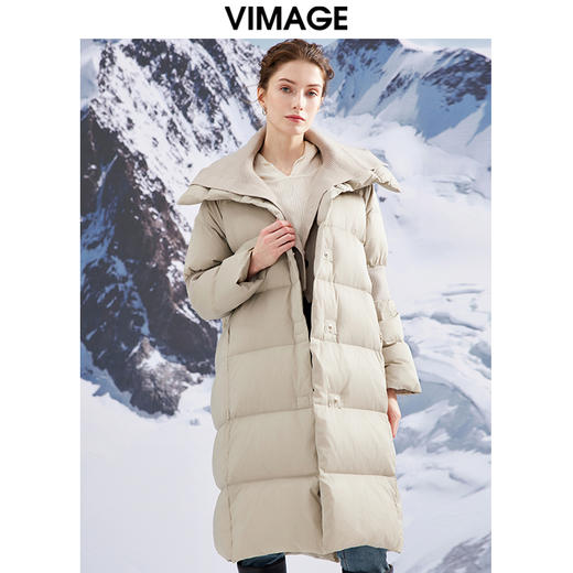 VIMAGE纬漫纪加厚保暖立领简约茧型显瘦 中长款百搭羽绒服冬新款VD2311205 商品图7