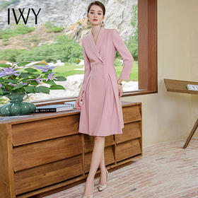 IWY/艺考粉色连衣裙女小个子名媛职业装高级感主持人上镜装工作服Q1033-P
