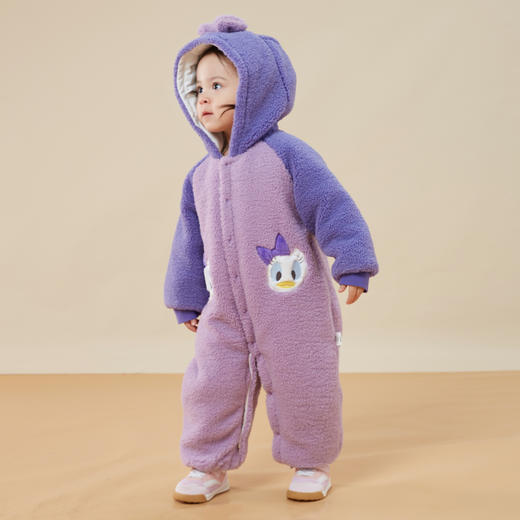 迪士尼童装婴幼儿童羊羔绒夹棉连体衣冬季保暖可爱宝宝哈衣爬服233L953
 商品图0