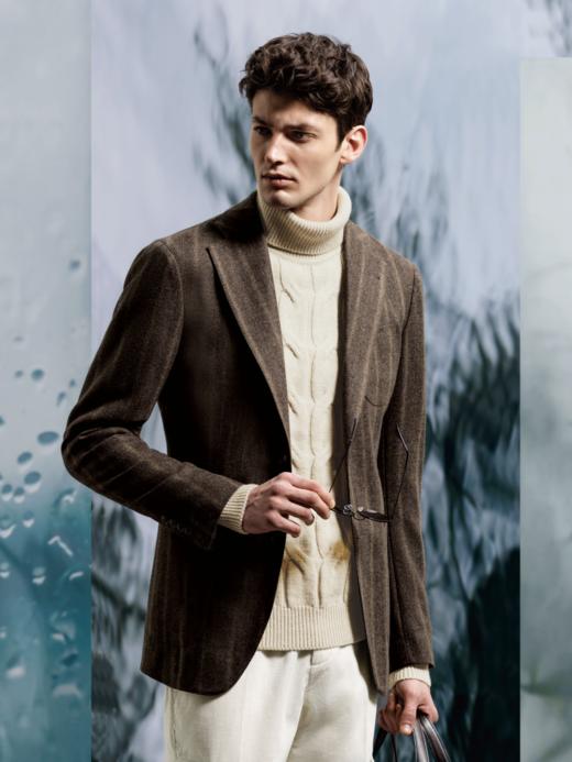 Stylbiella 羊毛羊绒混织棕色全麻衬单西 商品图0