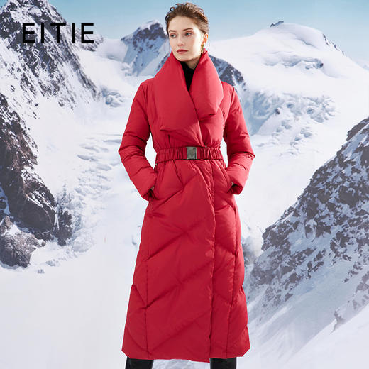 EITIE爱特爱时尚围脖式立领收腰修身长款加厚黑色羽绒服冬新款D2311207 商品图1