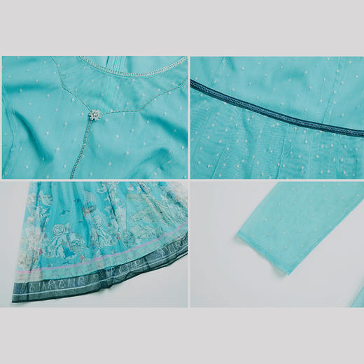 司歌飘逸网纱印花长袖连衣裙收腰A881067 商品图1