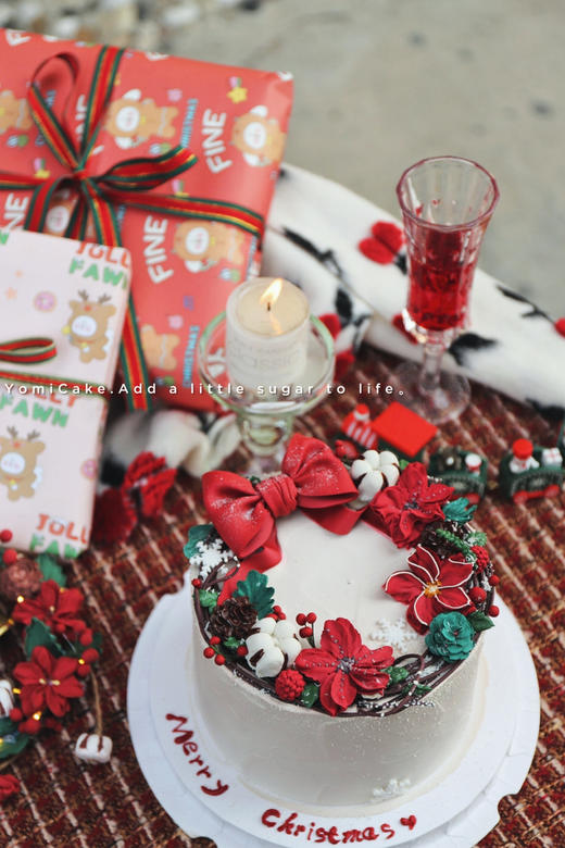 圣诞玫瑰（产品整体均可食用，表面装饰为韩式裱花➕翻糖蝴蝶结装饰） 商品图0