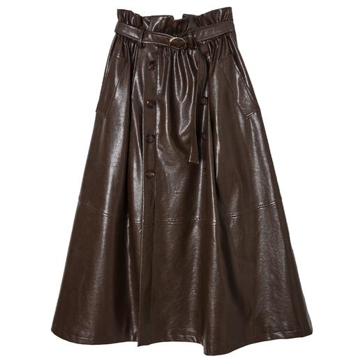 西嘉C+IMPRESS/西嘉美拉德复古油腊皮裙半身裙女秋冬花苞腰赫本风伞裙BQ2304113 商品图4