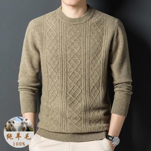 纯羊毛毛衣男士秋冬季新款圆领提花加厚保暖百搭打底羊毛衫男 商品图2