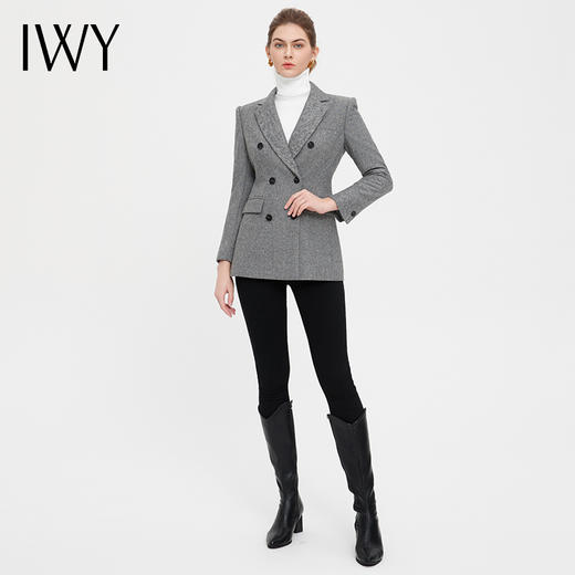 IWY/ 时尚休闲灰色西装外套女秋冬加厚羊毛西服韩版修身上衣气质C13401 商品图1