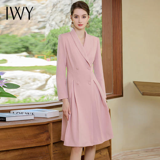 IWY/艺考粉色连衣裙女小个子名媛职业装高级感主持人上镜装工作服Q1033-P 商品图2