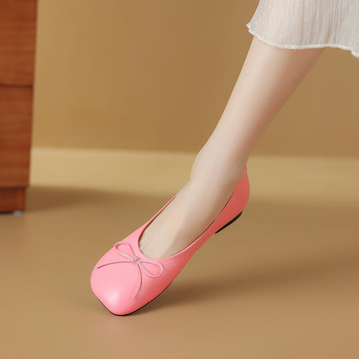 清新简约，浅口真皮苹果头头层皮平底鞋ZF-24-017 商品图9