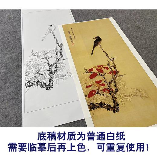 【大彩图】谢稚柳工笔画白描底稿红叶临摹勾线花鸟线稿HN24 商品图3