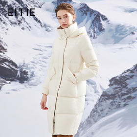 EITIE爱特爱加厚保暖直筒显瘦立领连帽长款纯色羽绒服冬季新款D2311205
