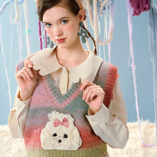 两三事马卡龙弥散立体动物装饰条纹毛织两件套女款 商品图2