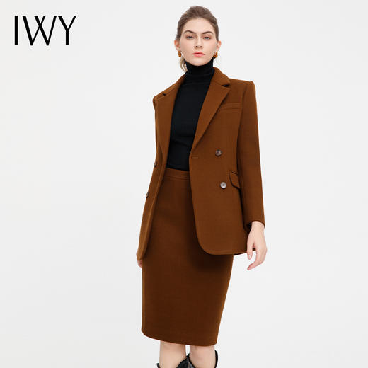 IWY/优雅复古秋冬加厚毛呢西装套裙秋冬长袖修身职业装两件套CS13402 商品图0
