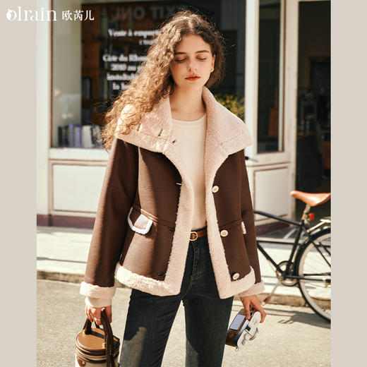 OLrain欧芮儿摩卡棕皮草外套女秋冬2023年新款羊羔绒皮毛一体上衣 商品图0