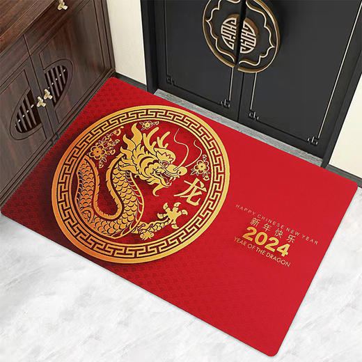 【红色喜庆硅藻泥地垫】入户水晶绒门垫 浴室吸水防滑地毯 商品图11