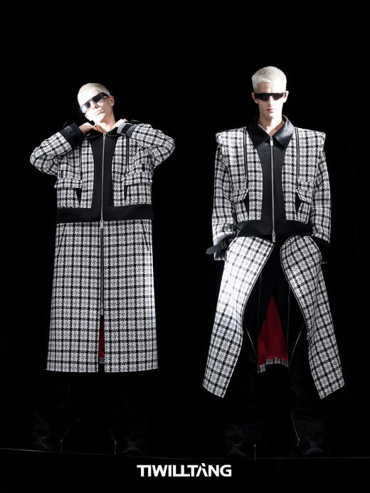 TIWILLTANG启世录“耀屿珲晔”小香风粗花呢中长款可拆卸夹克大衣 商品图2