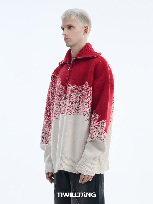 TIWILLTANG启世录“菱煜尘埃”高密度针织渐变半开拉链高领毛衣 商品图1