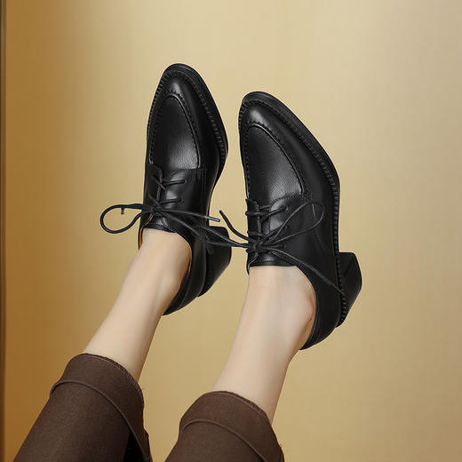 复古优雅，尖头英伦风真皮粗跟小皮鞋DTN-B216-6 商品图6