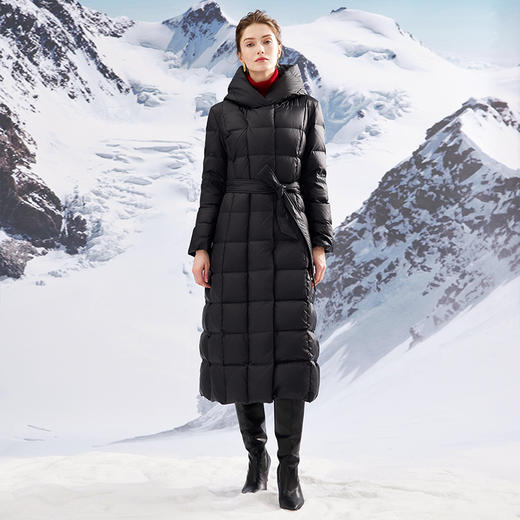 EITIE爱特爱连帽立领格子收腰长款显瘦纯色加厚羽绒服冬季新款D2311209 商品图2