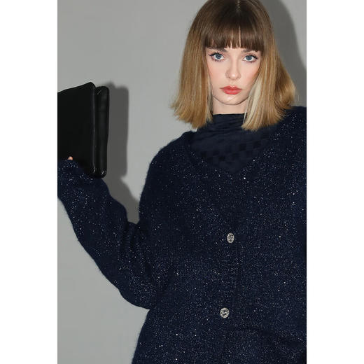 COCOBELLA细闪亮片加厚针织外套秋冬蓬松软糯开衫毛衣MZ189C 商品图1