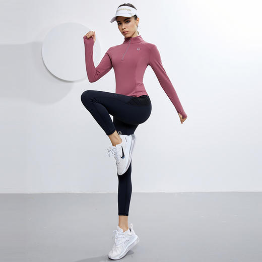 【折扣】范斯蒂克跑步运动内穿紧身T恤女长袖立领半拉链健身衣运动户外 商品图3