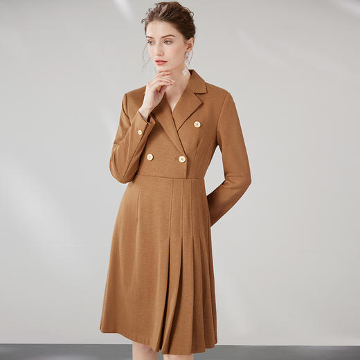 EITIE爱特爱冬季新款时尚修身经典翻领百褶A字裙摆连衣裙7207905 商品图1