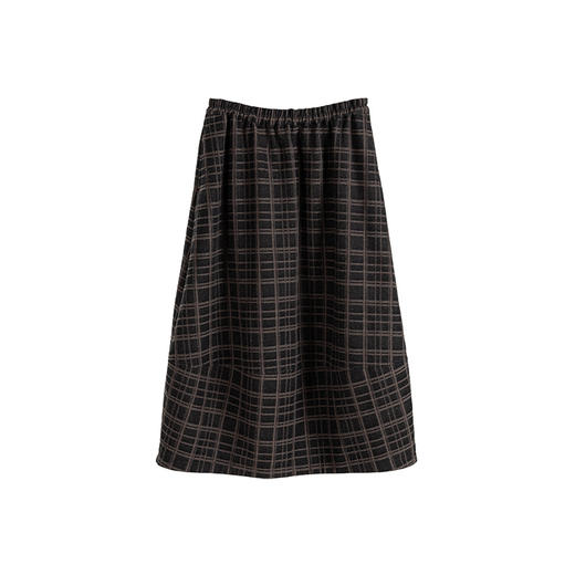 绽放935朵/高端定制复古黑灰格纹全羊毛内里纯棉双层长款花苞半裙 商品图3