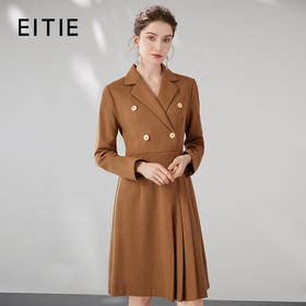 EITIE爱特爱冬季新款时尚修身经典翻领百褶A字裙摆连衣裙7207905