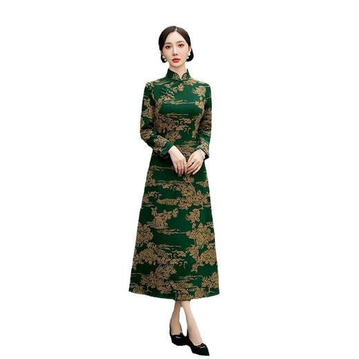SYG-718春秋新款碎花连衣裙长袖女高贵气质秋冬旗袍 商品图4