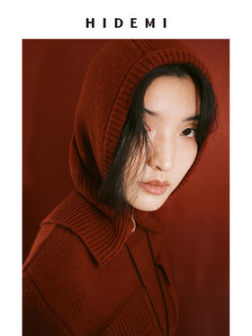 HIDEMI 节日系列美利奴羊毛脖套设计感针织帽圆帽 深巧棕/车厘子红