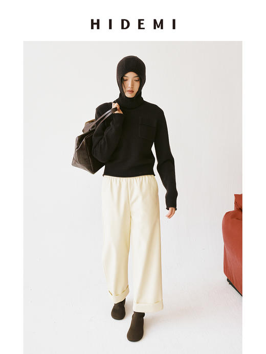 HIDEMI 节日系列美利奴羊毛工装口袋设计感短款毛衣 深巧棕/车厘子红 商品图10