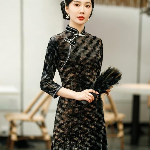 SYG-681秋新款韩国绒连衣裙长袖女高贵气质秋冬长裙子 商品图3