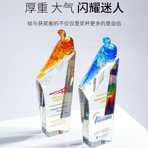 【琉璃】创意新款水晶高档奖杯定制定做玻璃奖牌纪念奖座颁奖刻字 商品图1