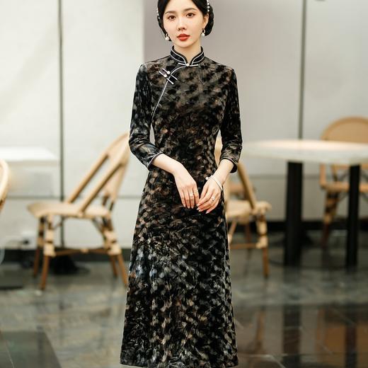 SYG-681秋新款韩国绒连衣裙长袖女高贵气质秋冬长裙子 商品图2