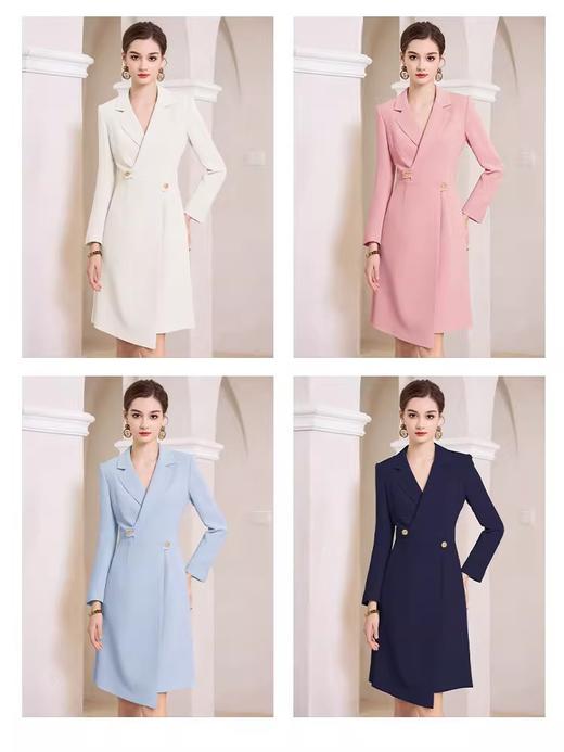 AD米黄色西装连衣裙女主持人上镜连身裙2023新款收腰显瘦西服裙子 商品图3