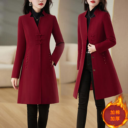 毛呢外套，新款中式盘扣秋冬加棉高级时尚百搭大衣外套HR-JXYR8271 商品图3