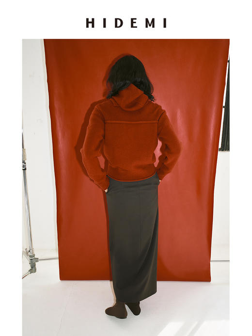 HIDEMI 节日系列美利奴羊毛工装口袋设计感短款毛衣 深巧棕/车厘子红 商品图6