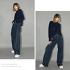 【秒杀】COCOBELLA复古撞色线高腰捏褶牛仔裤女磨毛加厚阔腿裤DN3002 商品缩略图3