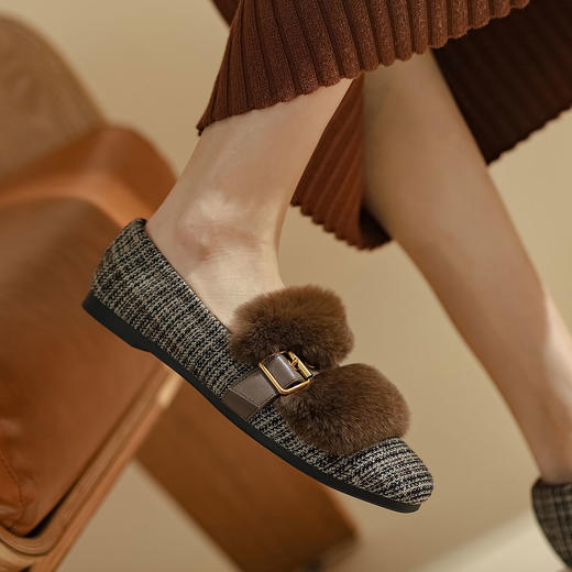 西村名物2023冬季新款百搭平底毛毛鞋T23DM46121 商品图2