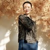 绽放813朵/复古黑咖印花棉质灯芯绒翻领开襟长袖宽松文艺衬衫 商品缩略图1