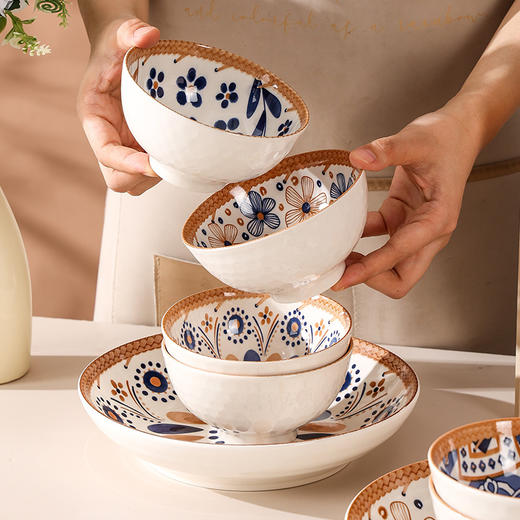 【匠心手绘！盘碟礼盒套装】中国风釉下彩工艺，健康不掉色不脱落，清新花卉，三餐为伴！中式美学！碗盘精美餐具套餐，龙年新年春节年货送礼优选 商品图3