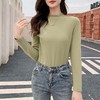 「6色可选！简约好搭」打底衫女上衣秋冬新款时尚韩版修身磨毛内搭黑色中领长袖 商品缩略图3