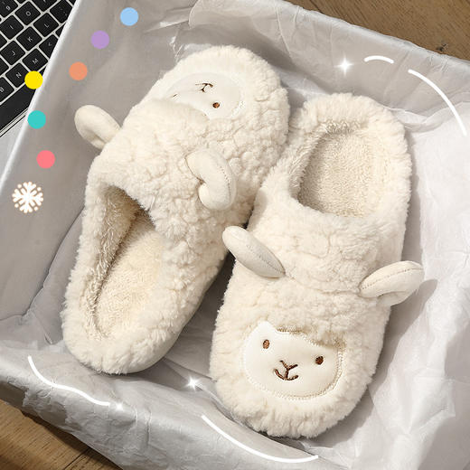 【萌化外物的小羊！专治怕冷星人】包跟棉拖鞋女冬季室内家用家居情侣，可爱毛毛拖鞋男小羊棉鞋冬，生动可爱 加厚毛绒 敲温暖 商品图8