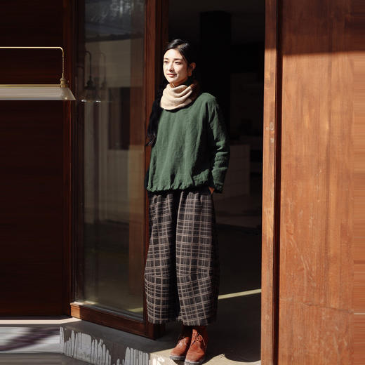 绽放935朵/高端定制复古黑灰格纹全羊毛内里纯棉双层长款花苞半裙 商品图2