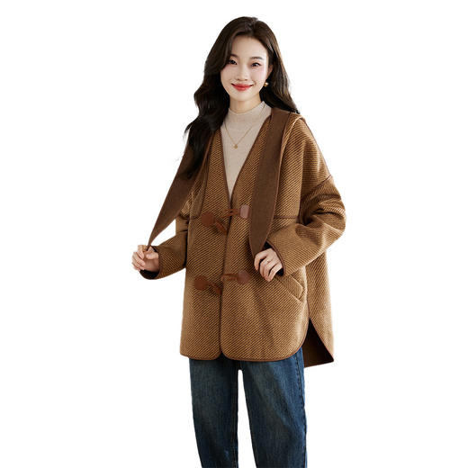 冬上新气质深V领高级感时髦减龄中长款纯色羊毛呢外套HR-WY82329 商品图4