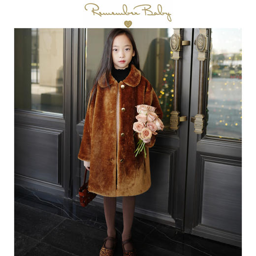 现货 / STAR | 进口面料制 咖金光泽感节日环保小皮草大衣 商品图0